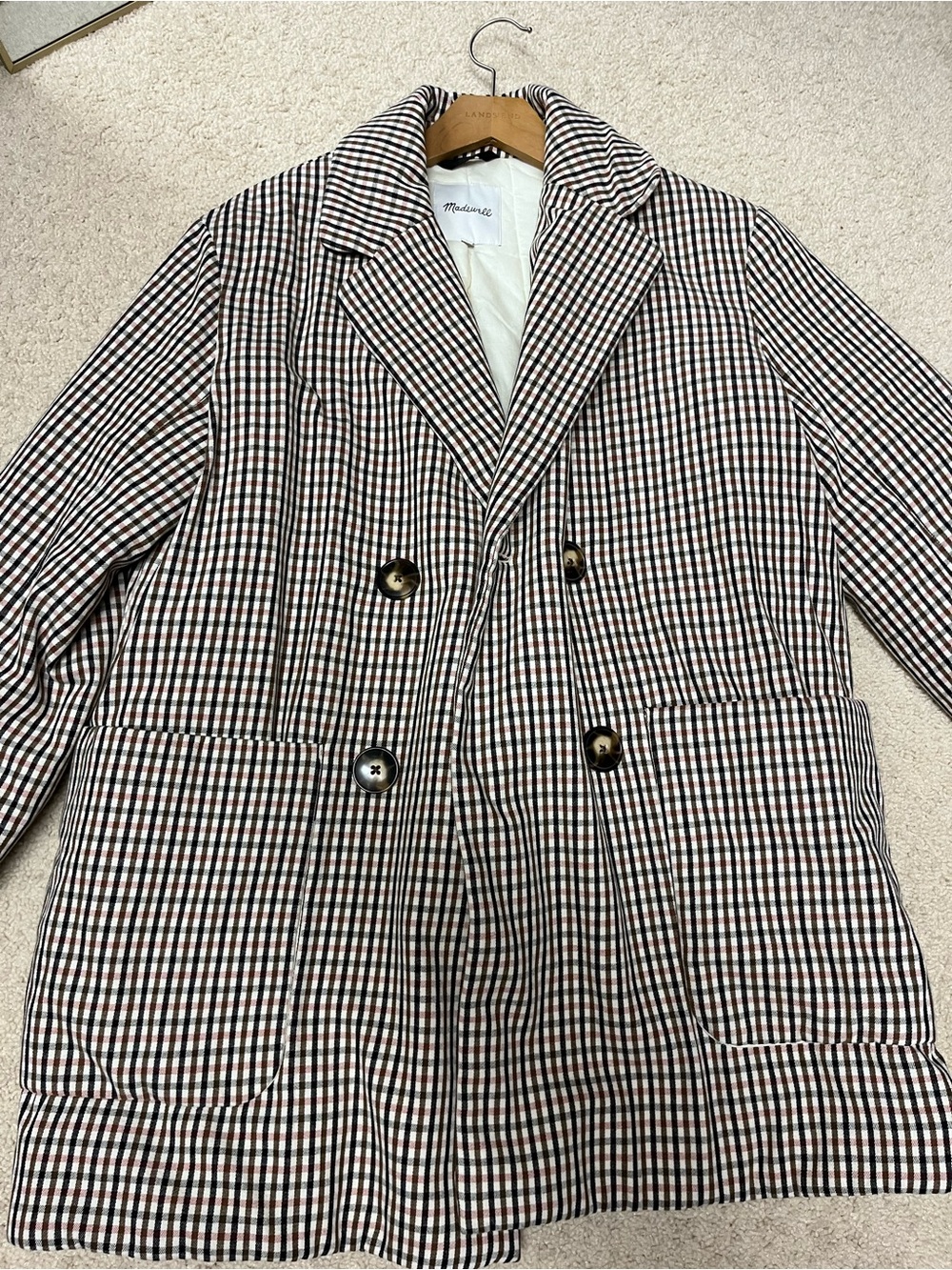 Madewell Black, White & Brown Gingham Pea Coat